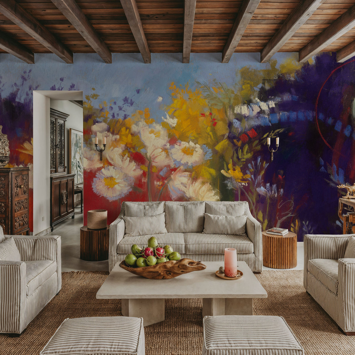 Contemporary Meadow Red Mural Wallpaper - room preview 03