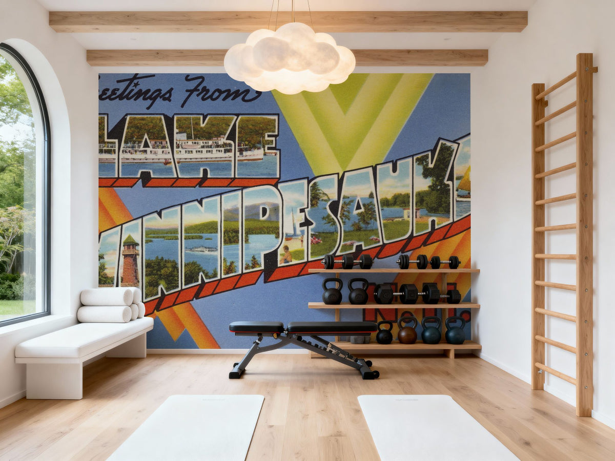 Greetings From Lake Winnipesaukee Mural Wallpaper - room preview 03