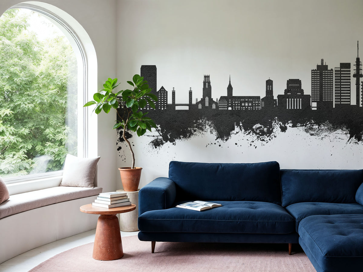 Duisburg Germany Skyline Black & White Mural Wallpaper - room preview 03