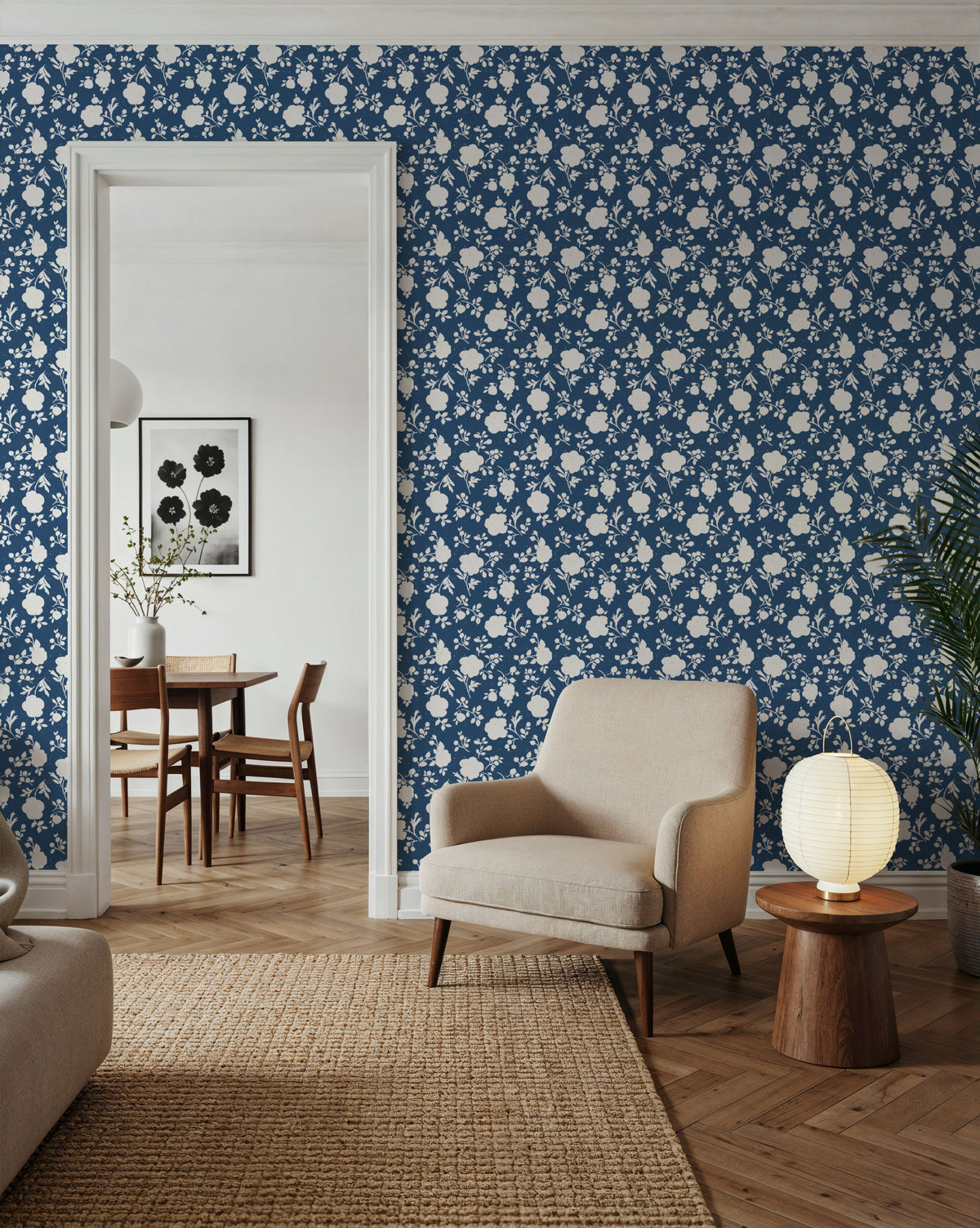 Country Flowery Blue Mural Wallpaper - room preview 03