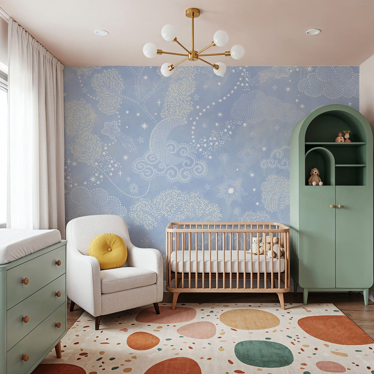 Moonlit Sky, Baby Blue Mural Wallpaper - room preview 03