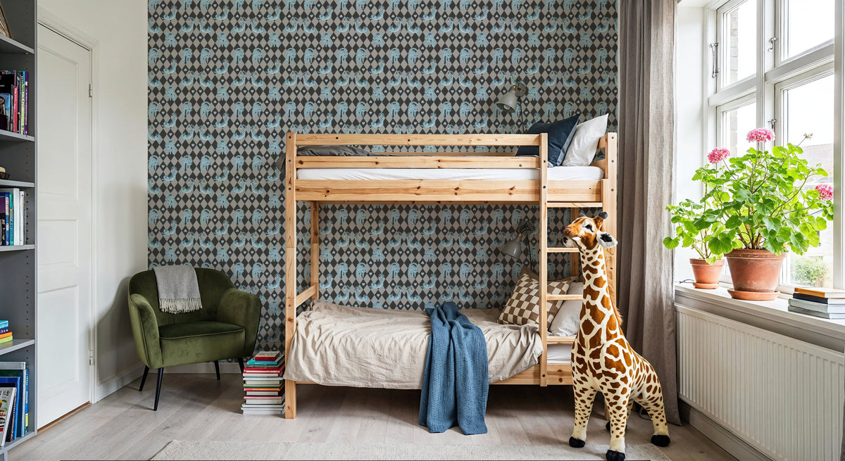 Harlequin Kittens, Baby Blue Mural Wallpaper - room preview 03