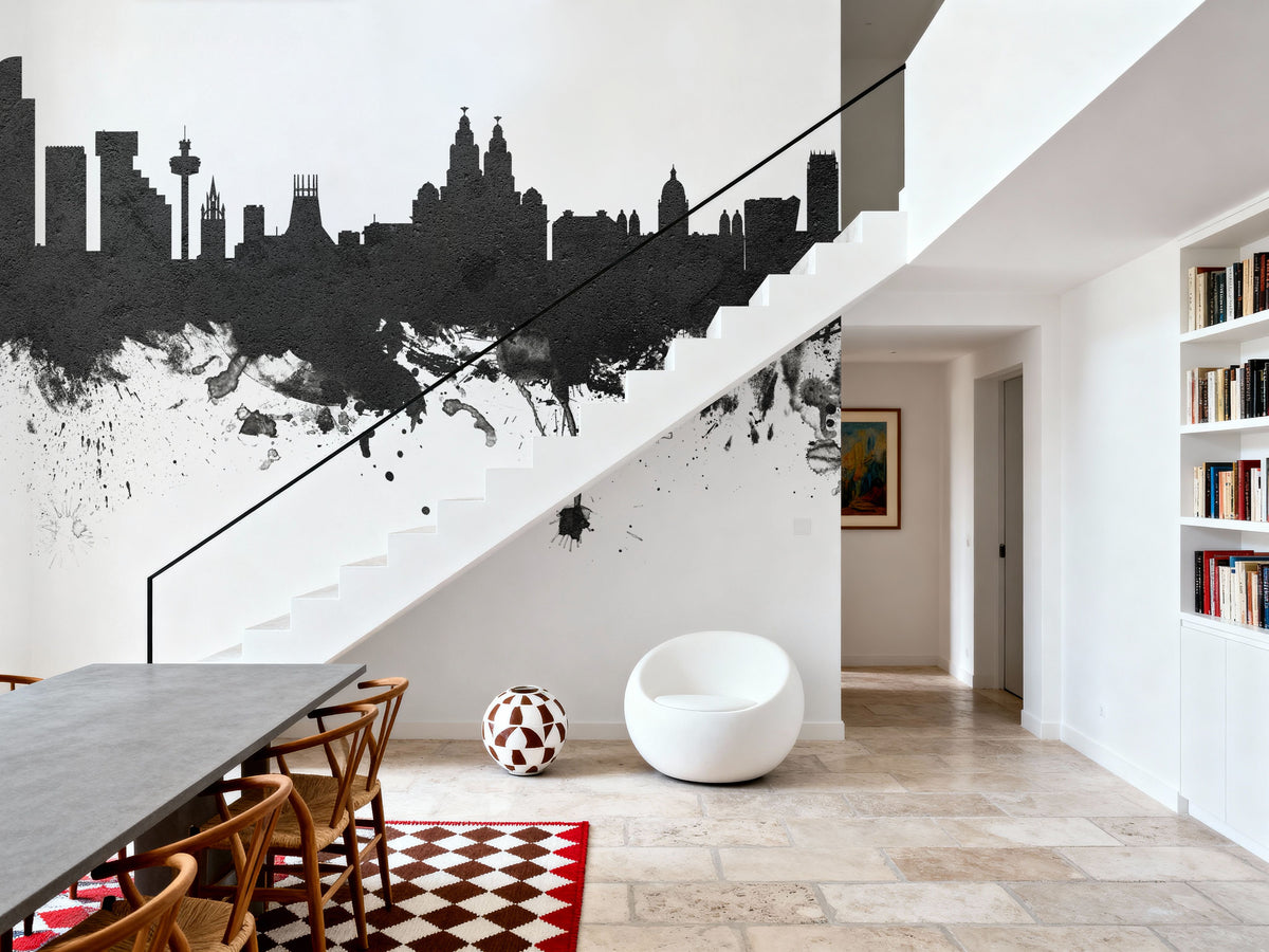 Liverpool England Skyline Black & White Mural Wallpaper - room preview 03