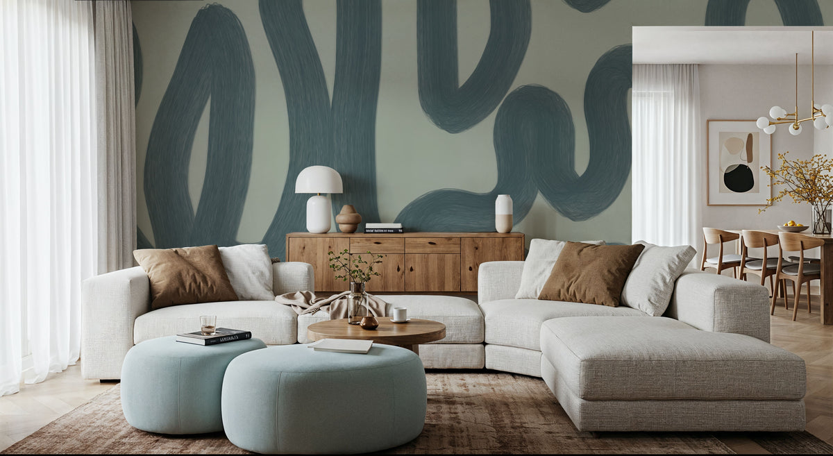 Modern Abstract, Light Teal Mural Wallpaper - room preview 03