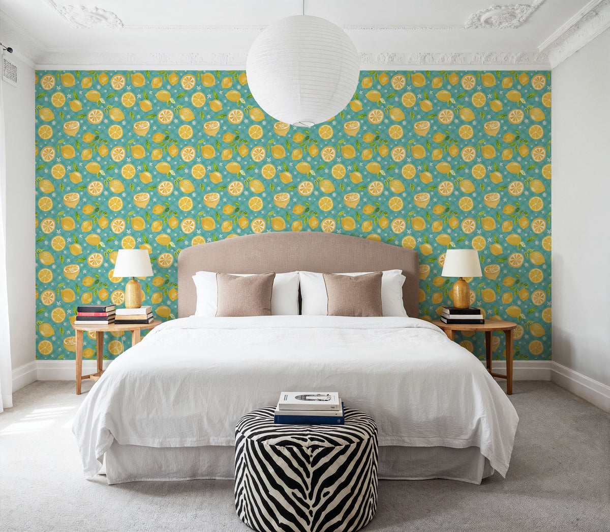 Mellow Lemons Blue Mural Wallpaper - room preview 03