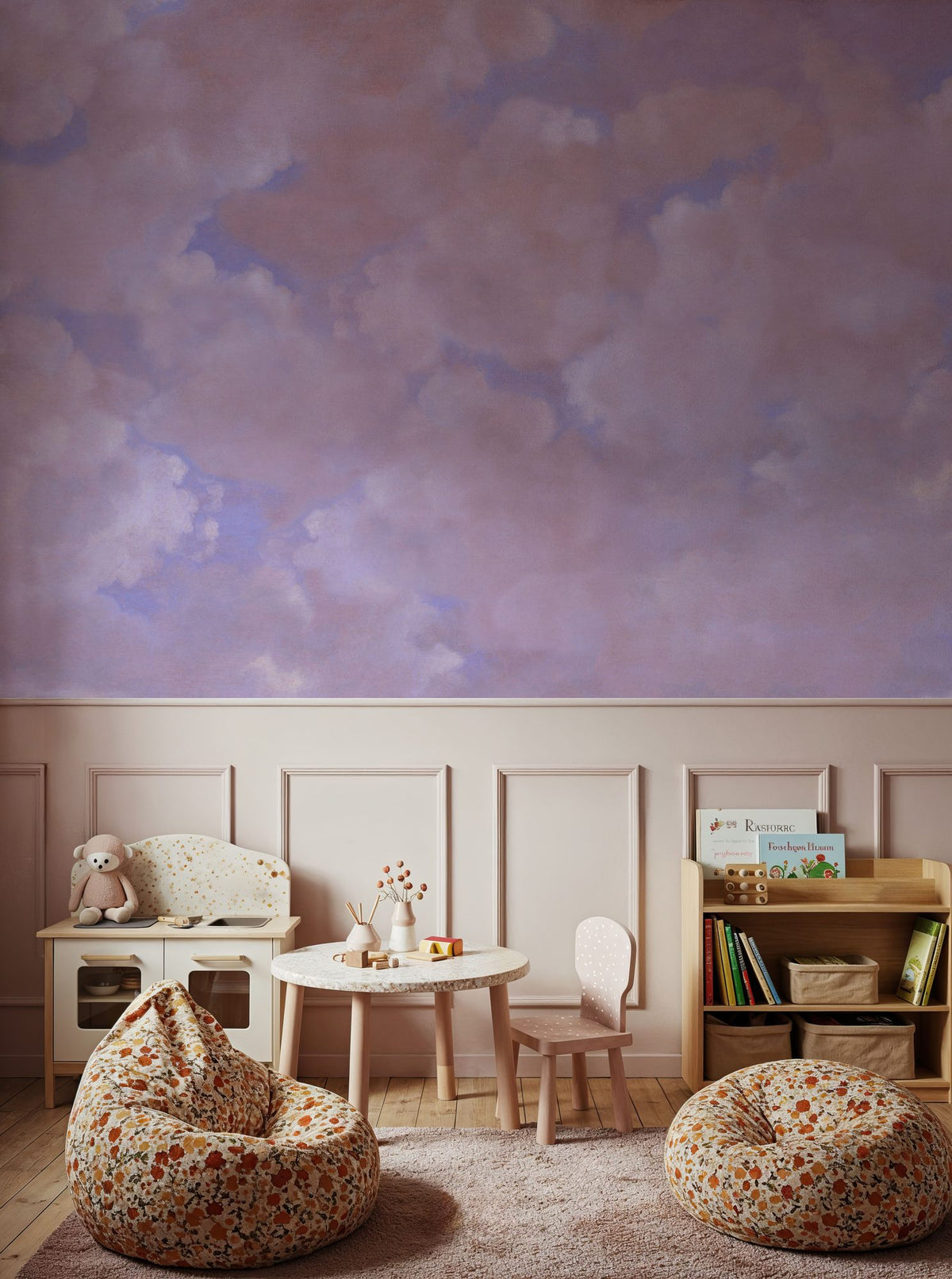 Painted Dreamy Clouds, Aura Indigo Mural Wallpaper - room preview 03