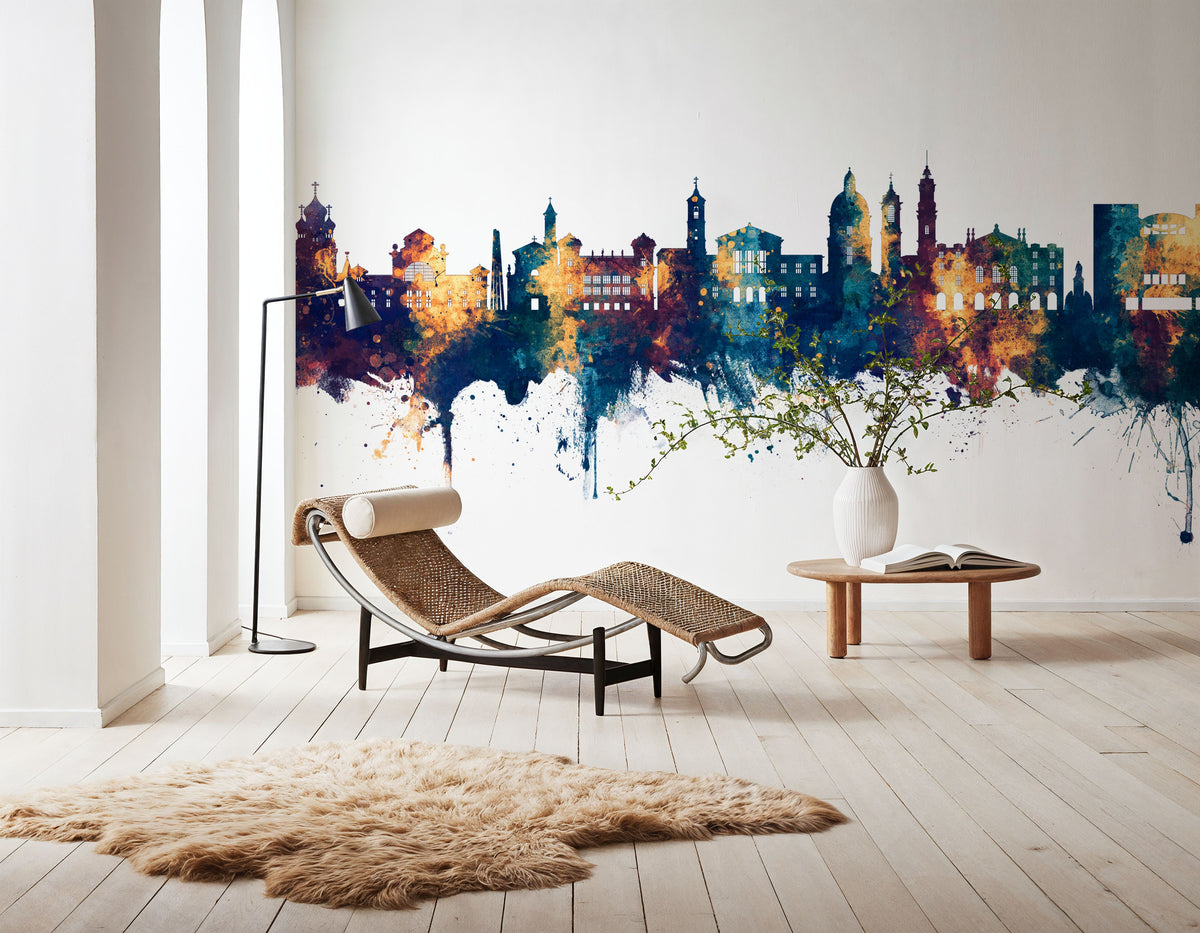 Nice France Skyline Blue & Bronze Mural Wallpaper - room preview 03