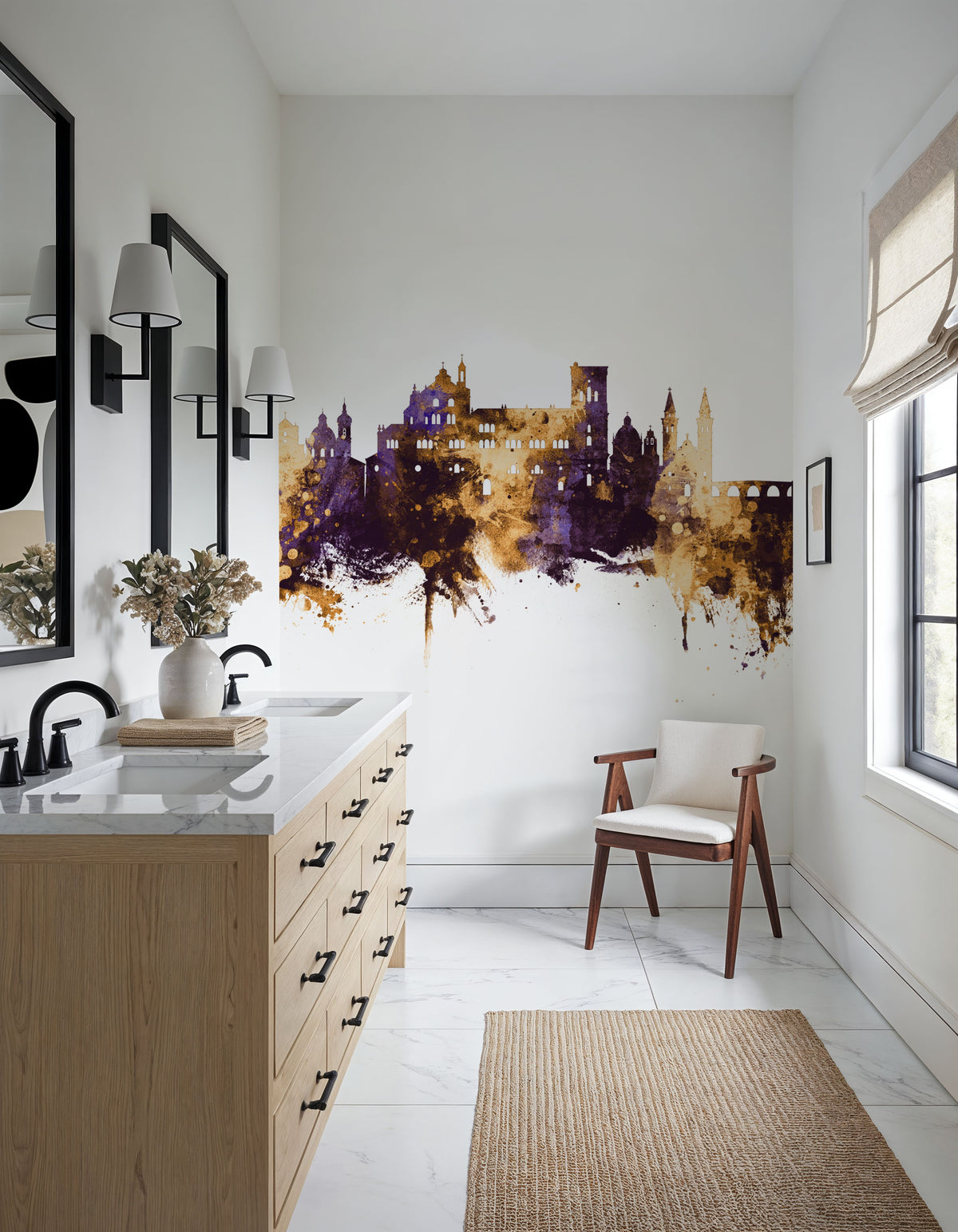 Granada Spain Skyline Purple & Gold Mural Wallpaper - room preview 03