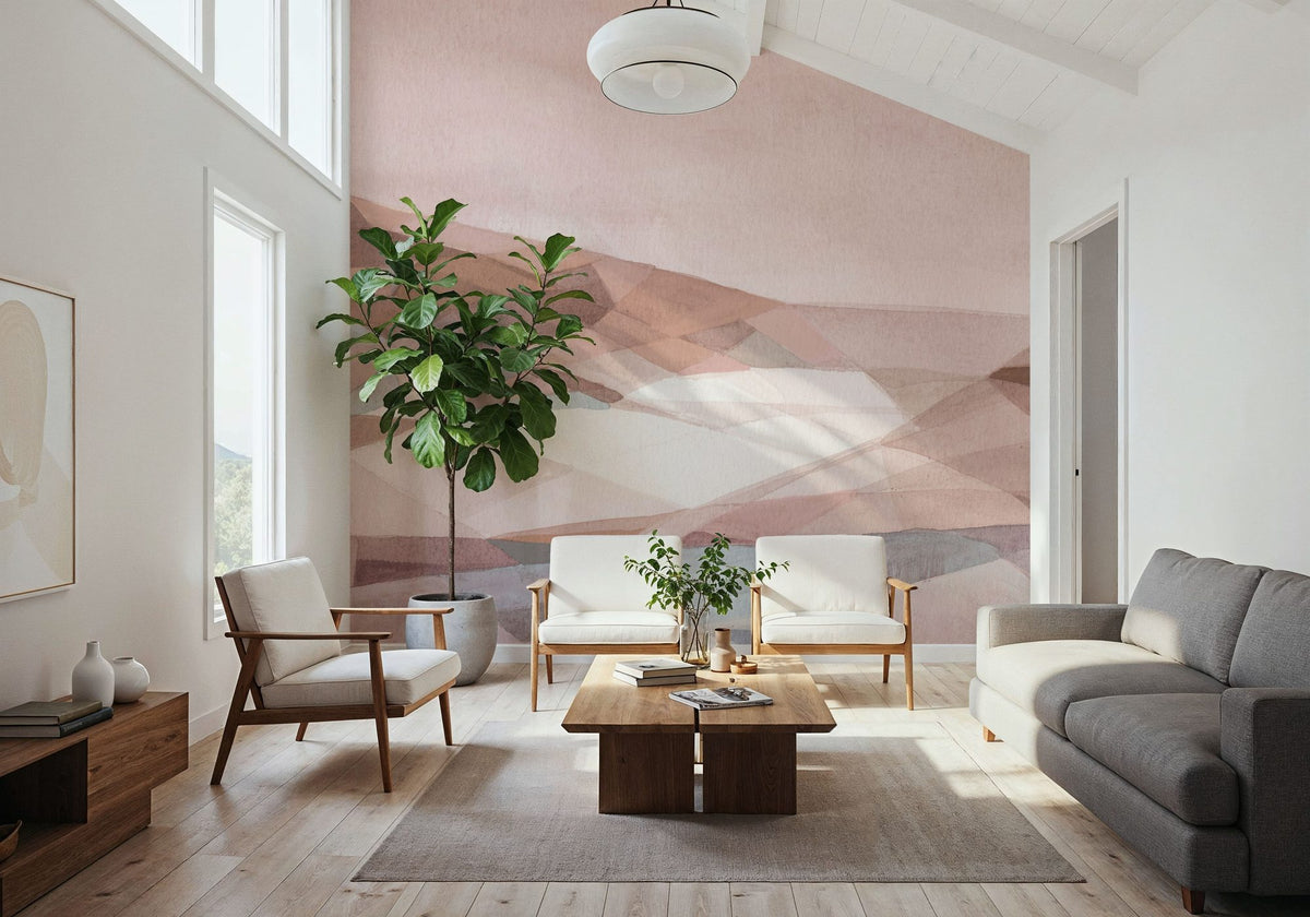 Warm Geometric Mountain Mural Wallpaper - room preview 03