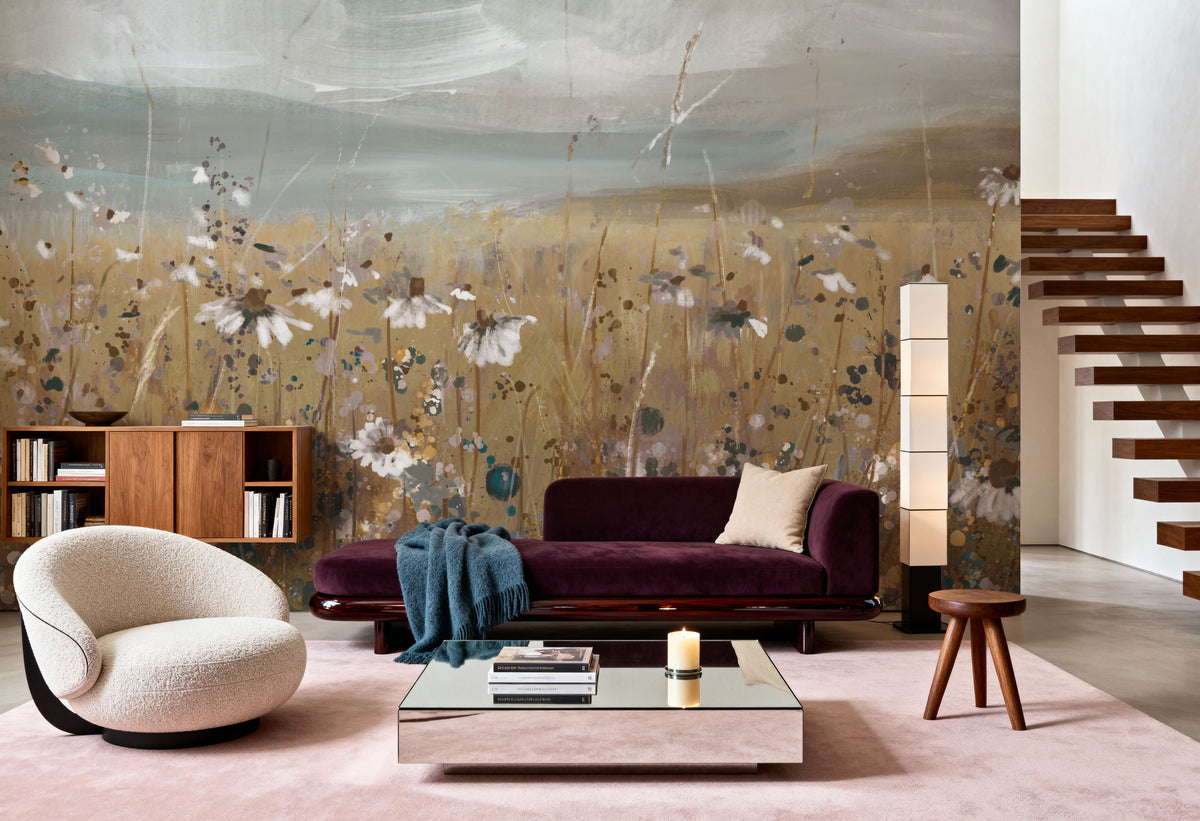 Meadow Stroll Neutral Mural Wallpaper - room preview 03