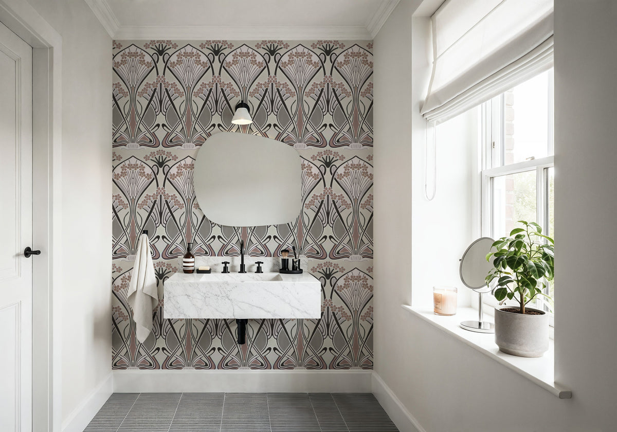 Floral Art Deco Aura, Sand Mural Wallpaper - room preview 03