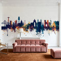 Lisbon Portugal Skyline Blue & Bronze Mural Wallpaper - room preview 03