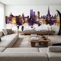Münster Germany Skyline Purple & Gold Mural Wallpaper - room preview 03