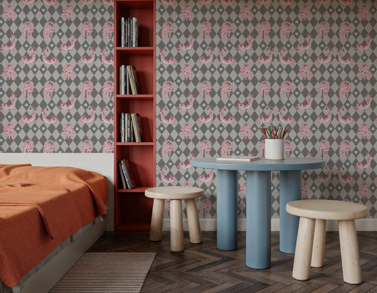 Harlequin Kittens, Blush Mural Wallpaper - room preview 03