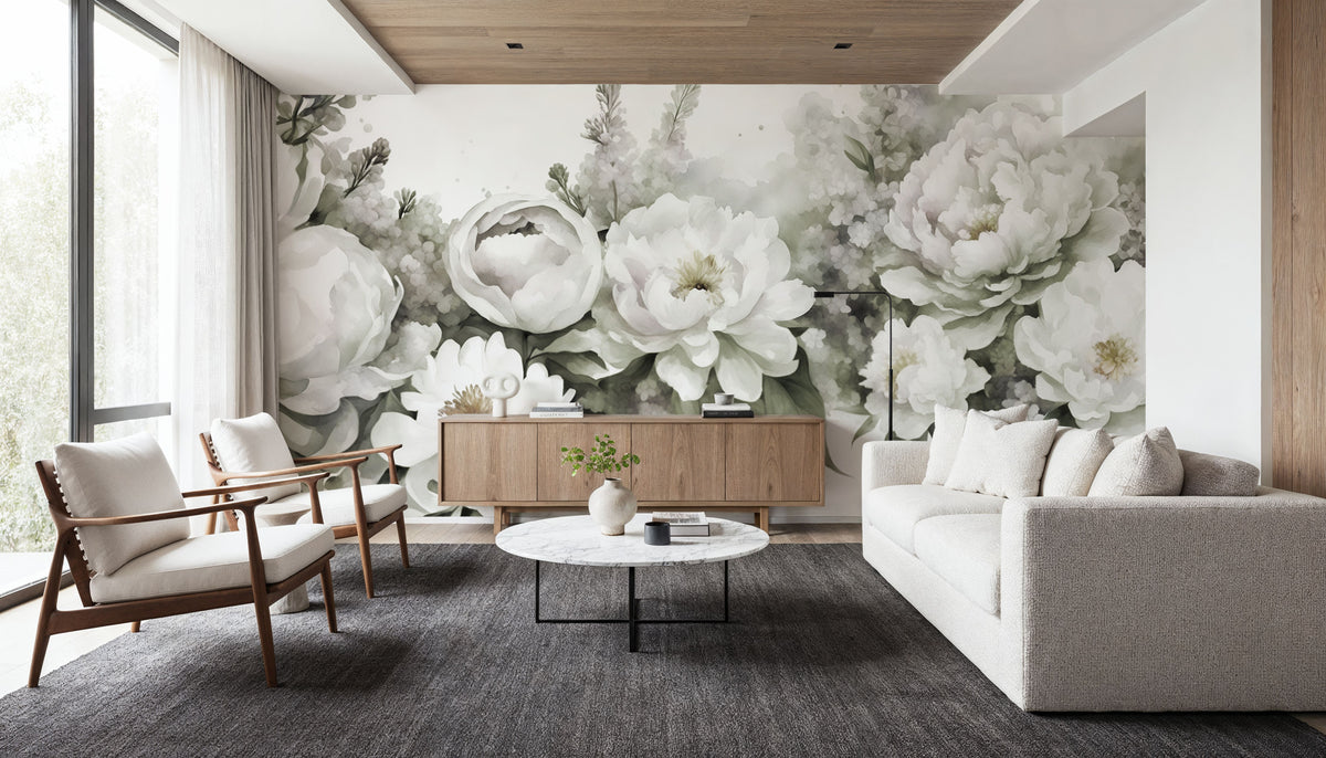 Peony Melody Green Mural Wallpaper - room preview 03