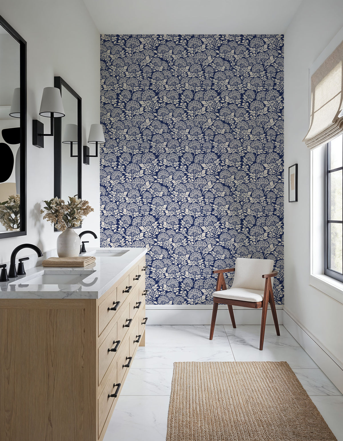Hydrangea, Navy Mural Wallpaper - room preview 03