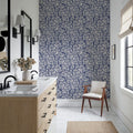 Hydrangea, Navy Mural Wallpaper - room preview 03