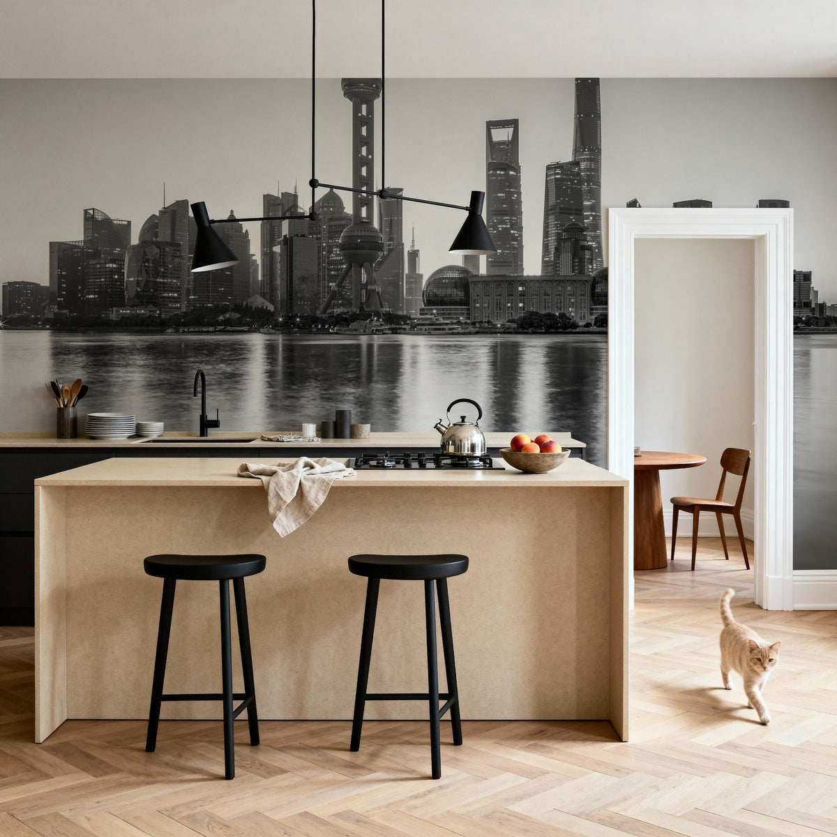 Pudong Sunrise BW Mural Wallpaper - room preview 03