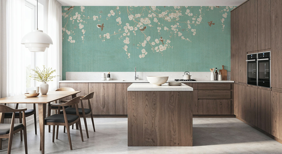 Beneath the Cherry Tree Mint Mural Wallpaper - room preview 03