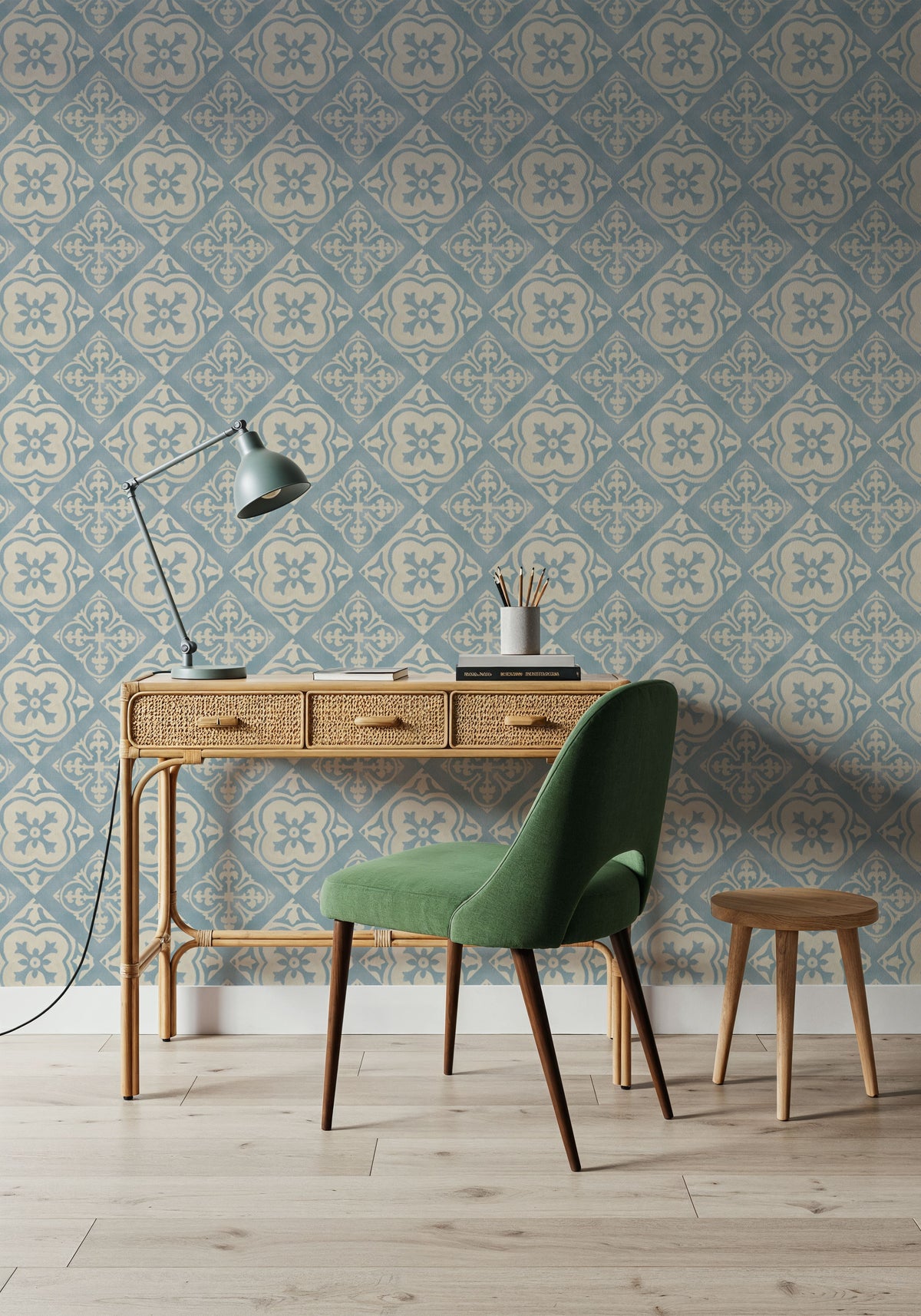 Tile It Up Blue Mural Wallpaper - room preview 03
