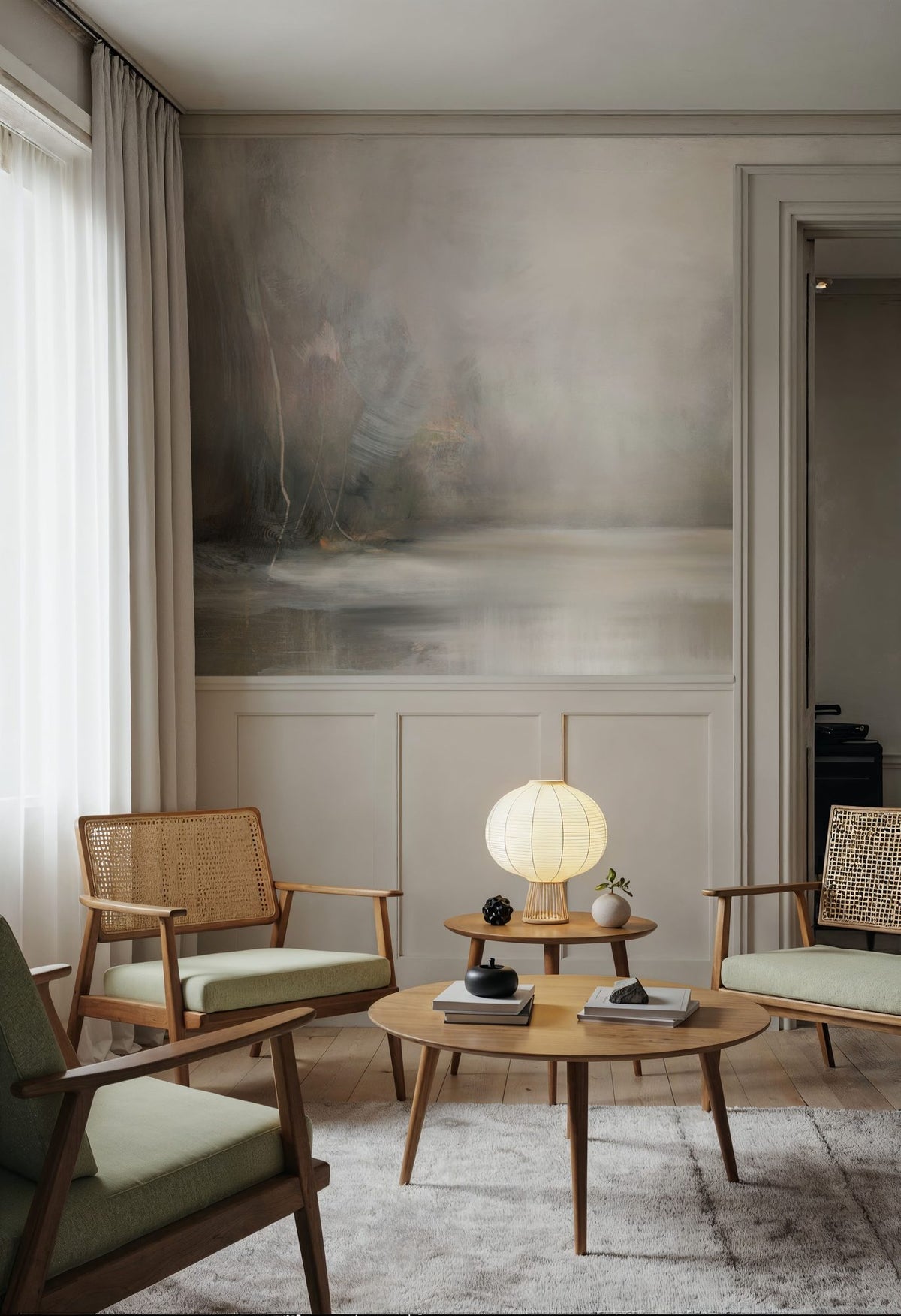 Taupe Horizon Mural Wallpaper - room preview 03