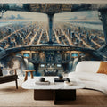 Cityscape From Airplane Cockpit Mural Wallpaper - room preview 03