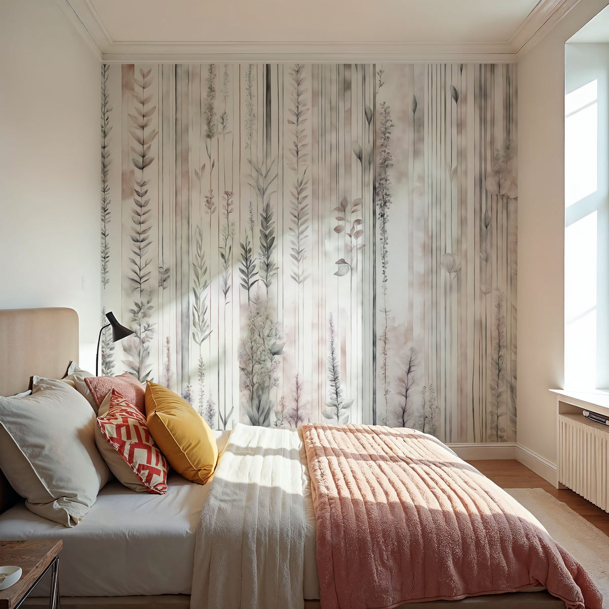 Botanical Wall Brown Mural Wallpaper - room preview 03