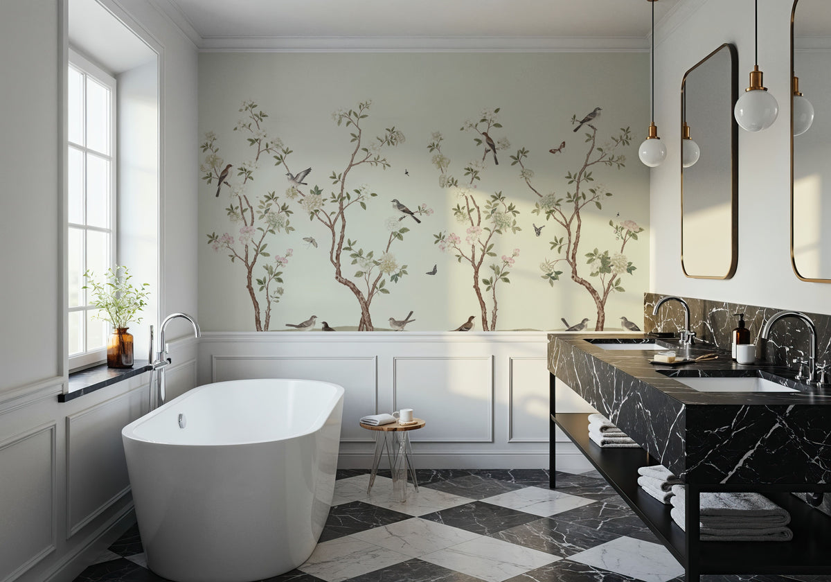 Peony Tree, Creme Mural Wallpaper - room preview 03