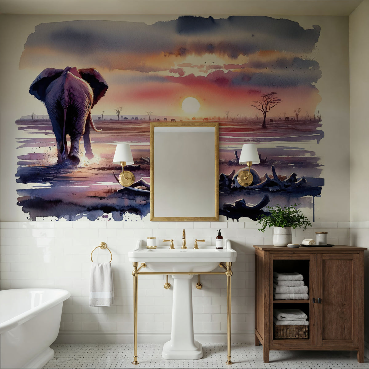 Elephant's Twilight Path Mural Wallpaper - room preview 03