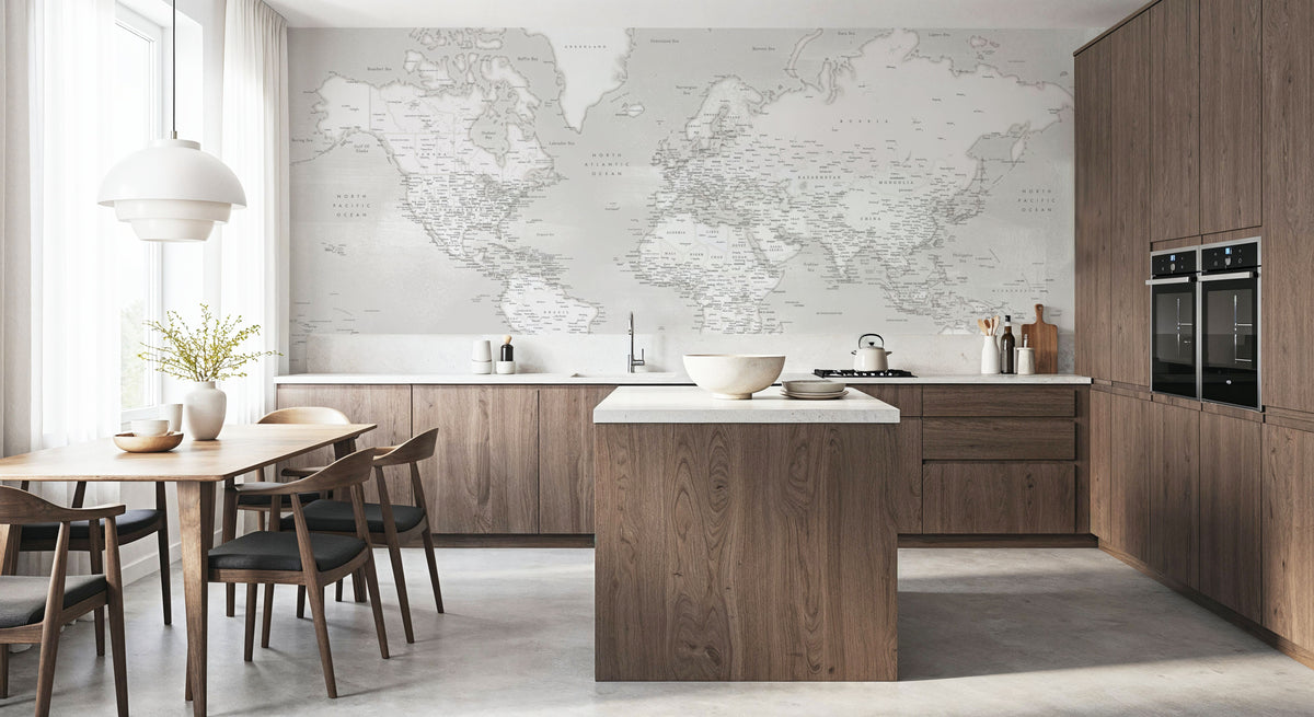 World Map Cities - Maeli Neutral Mural Wallpaper - room preview 03
