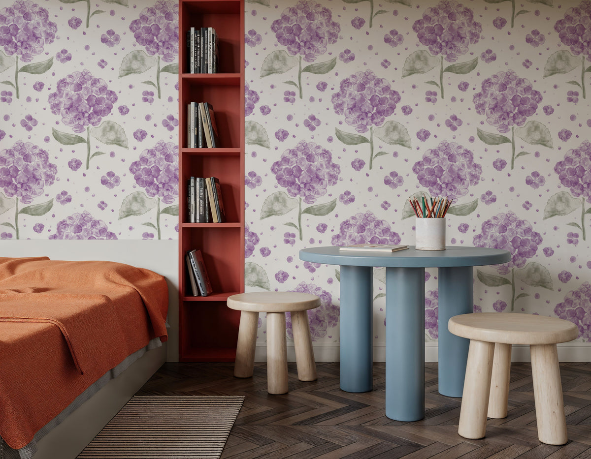 Hydrangea in the Air, Purple Mural Wallpaper - room preview 03