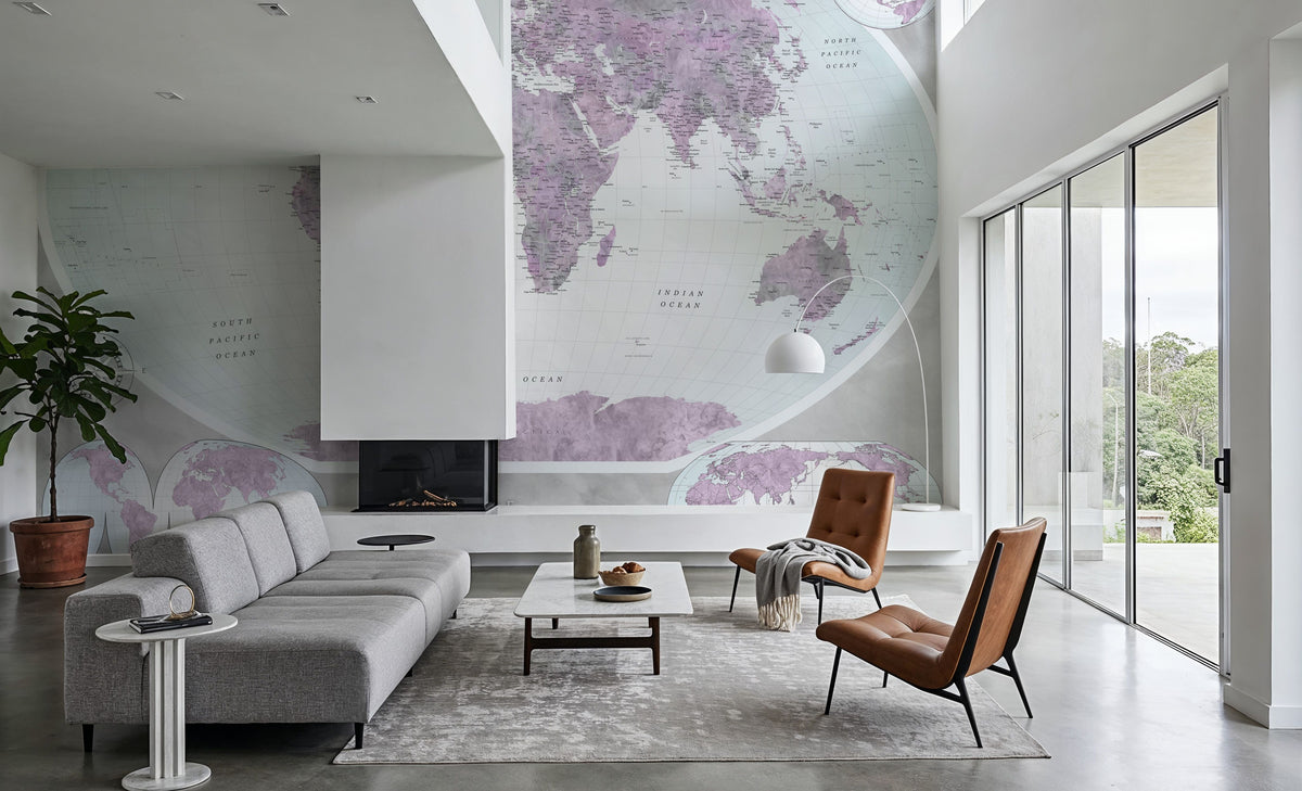 World Map Atlas Purple Mural Wallpaper - room preview 03