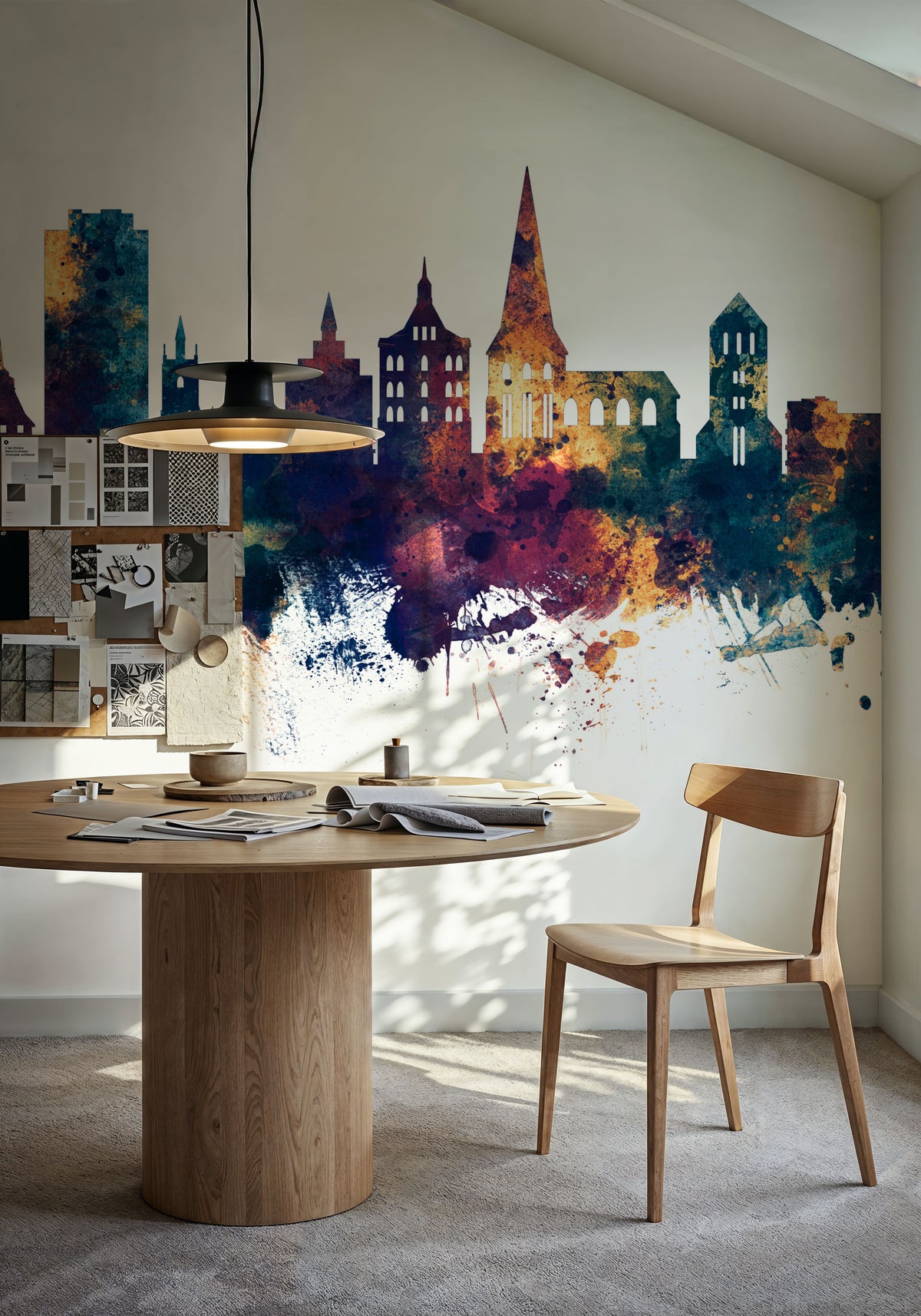Rostock Germnay Skyline Blue & Bronze Mural Wallpaper - room preview 03