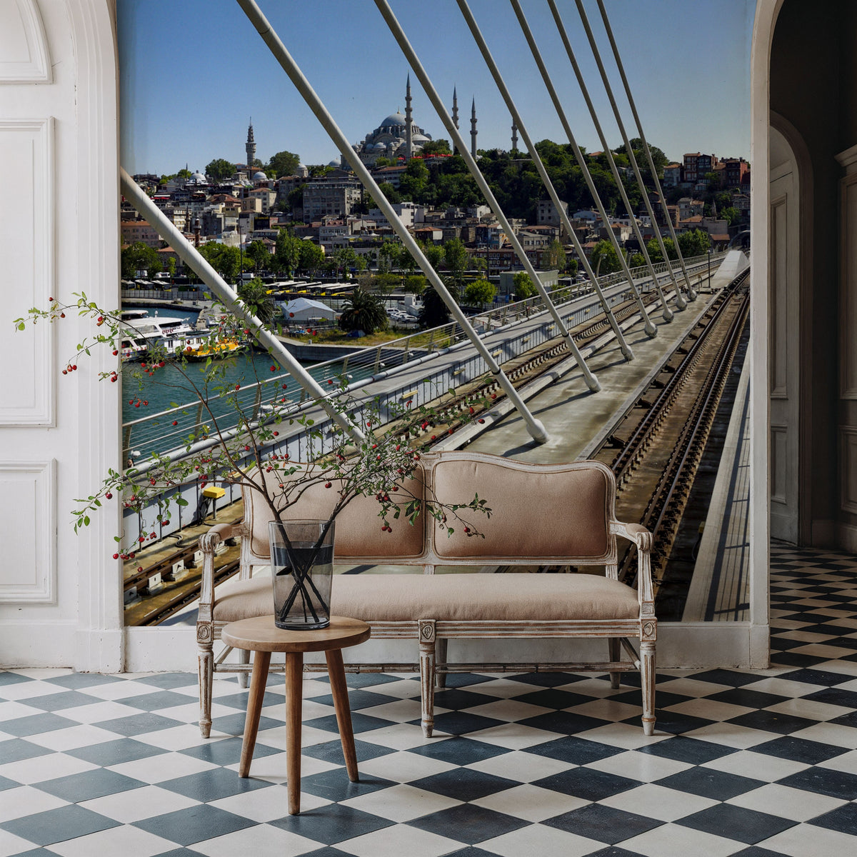 Urban Bridge Panorama Mural Wallpaper - room preview 03