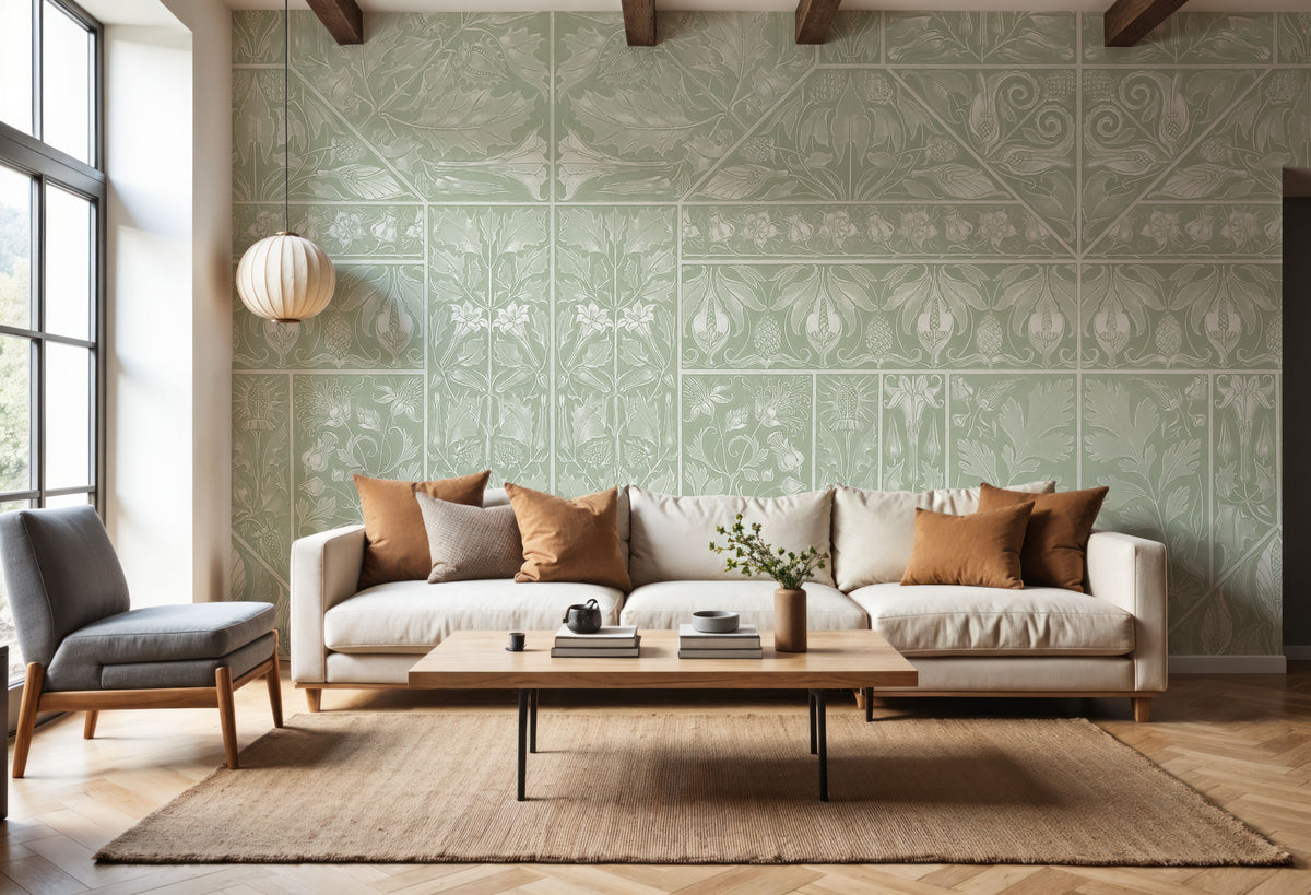Floral Mood Green Mural Wallpaper - Neutral Tone - room preview 03