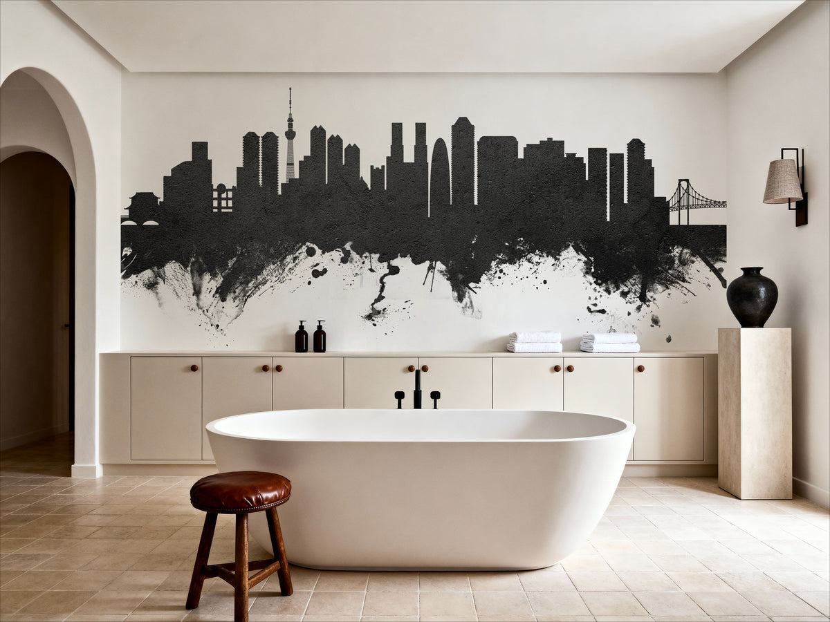 Tokyo Japan Skyline Black & White Mural Wallpaper - room preview 03