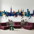 Freiburg Germnay Skyline Blue & Bronze Mural Wallpaper - room preview 03