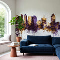 San Jose California Skyline Purple & Gold Mural Wallpaper - room preview 03