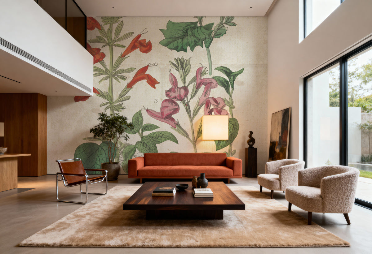 Salvia Florals Vintage I Mural Wallpaper - room preview 03
