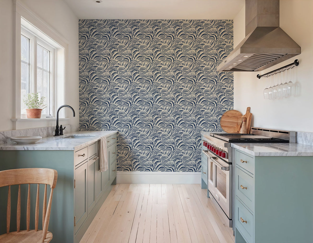 Swaying Leaves, Royal Blue Mural Wallpaper - room preview 03