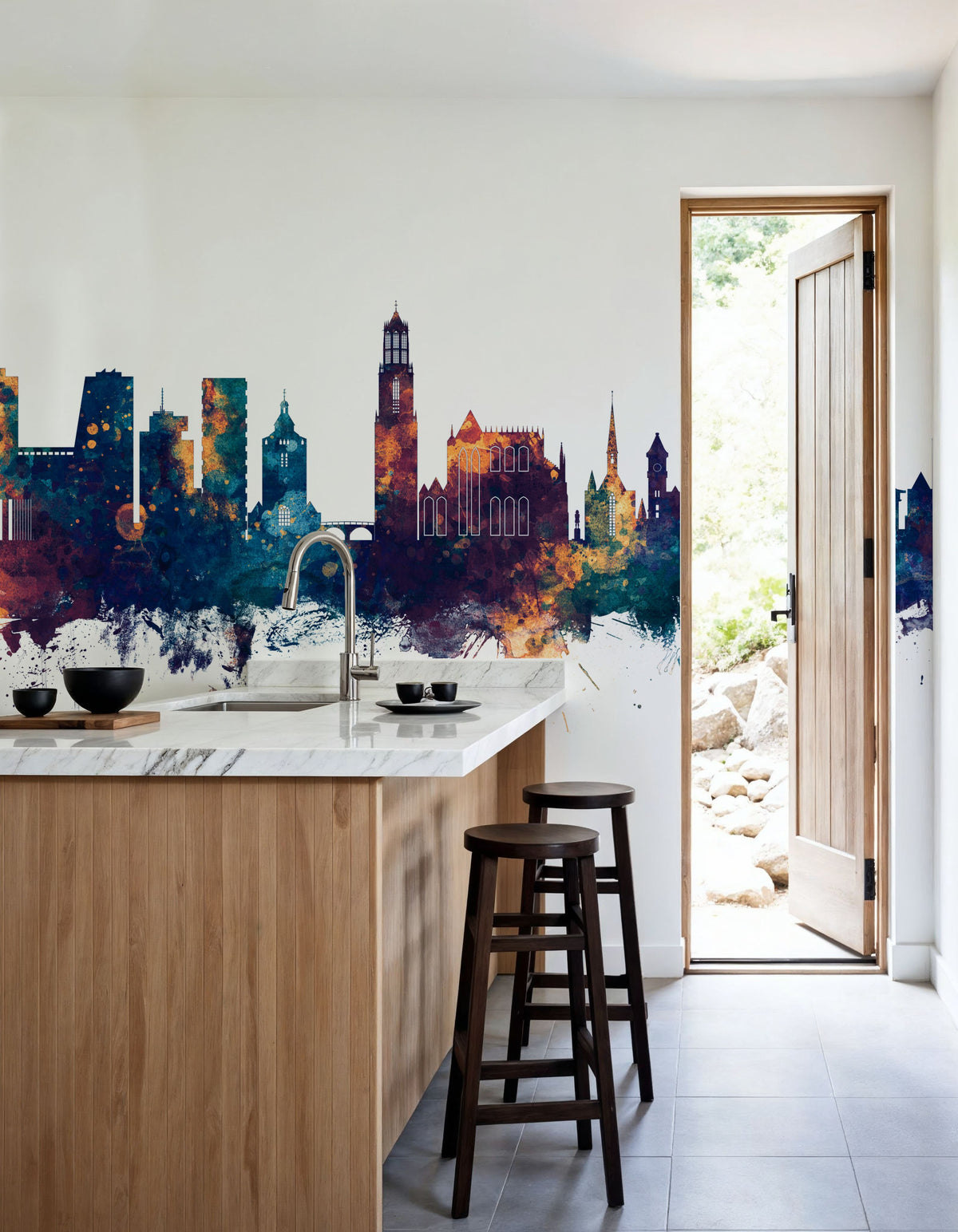 Utrecht the Netherlands Skyline Blue & Bronze Mural Wallpaper - room preview 03