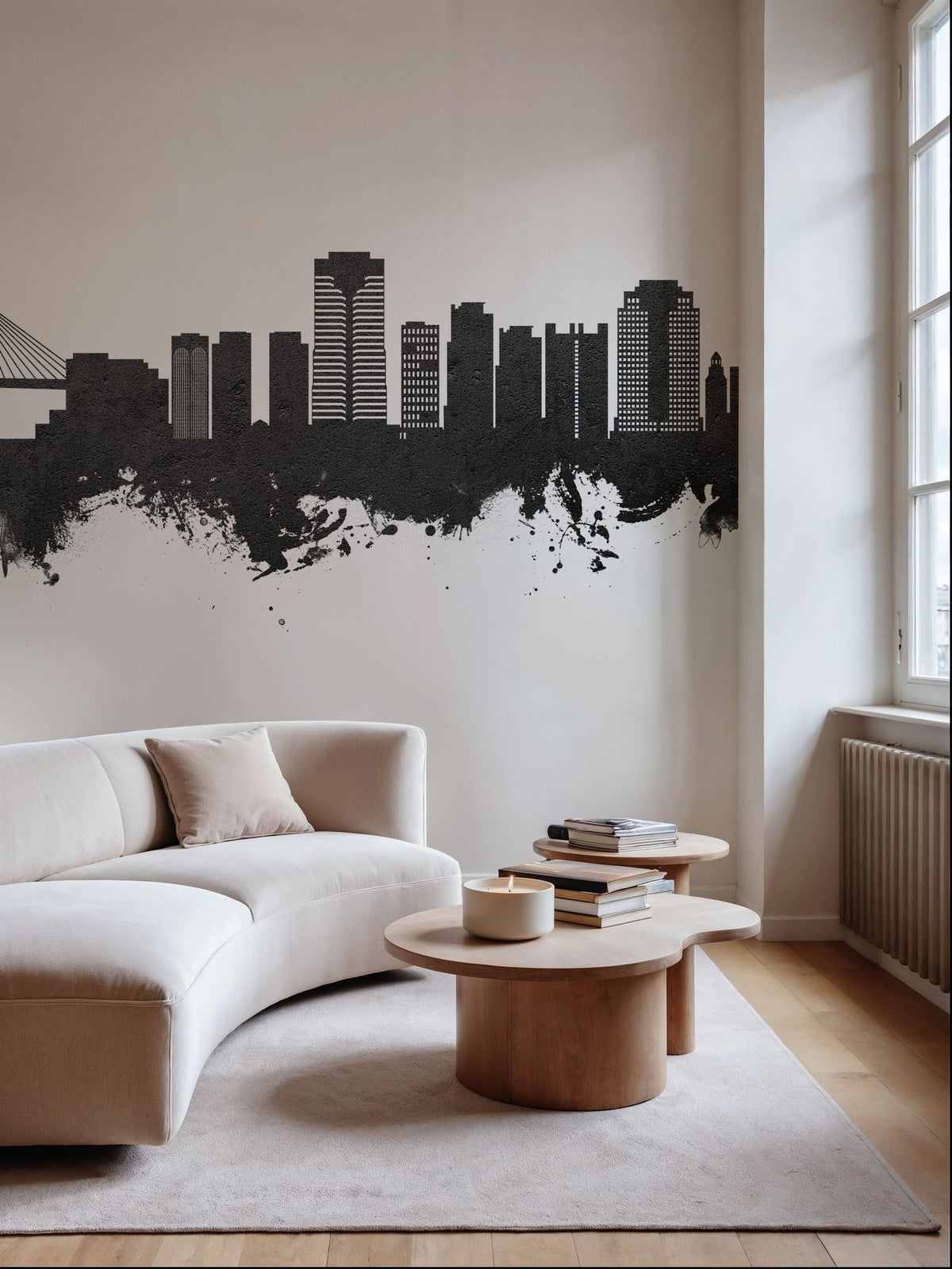 Long Beach California Skyline Black & White Mural Wallpaper - room preview 03