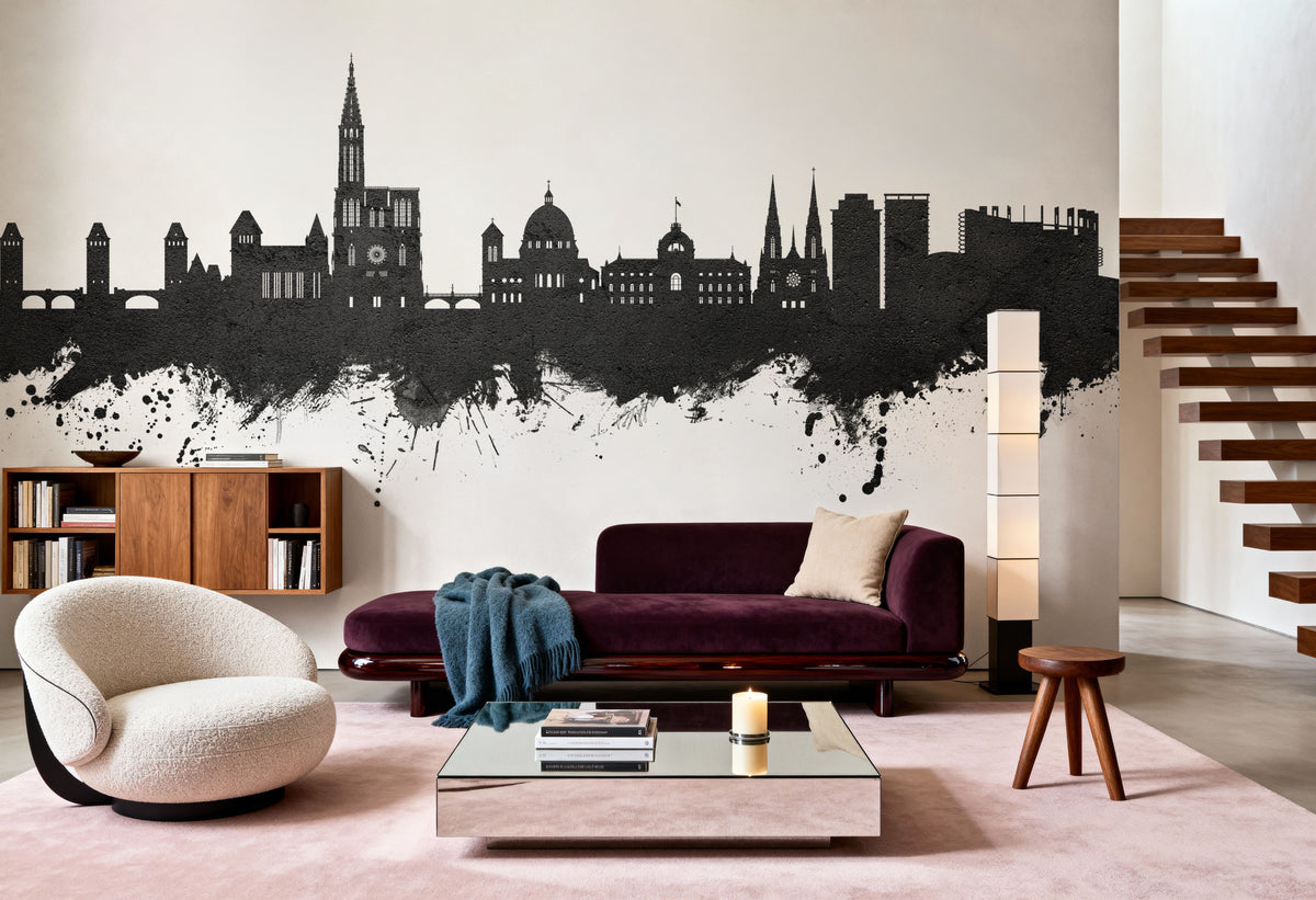 Strasbourg France Skyline Black & White Mural Wallpaper - room preview 03