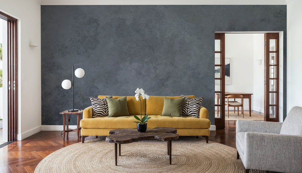 Subtle Plaster Wall, Dark Blue Mural Wallpaper - room preview 03