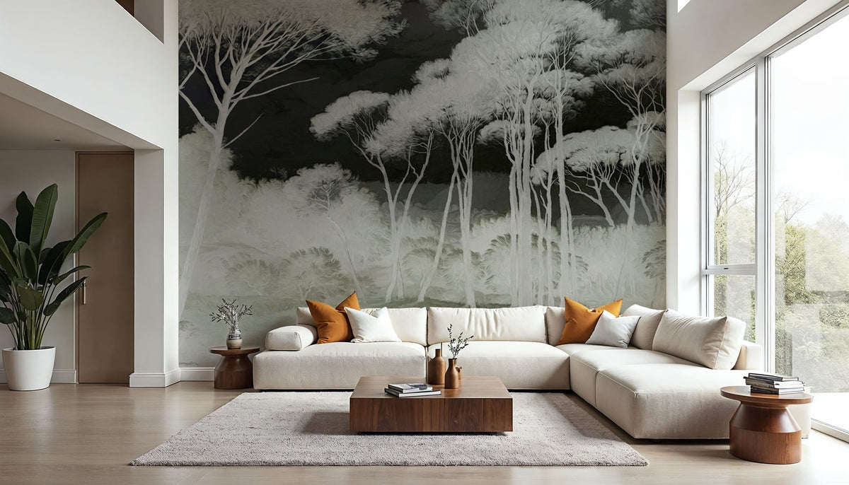 Seeing Through the Forest Green Mural Wallpaper - room preview 03