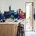 Gloucester England Skyline Blue & Bronze Mural Wallpaper - room preview 03