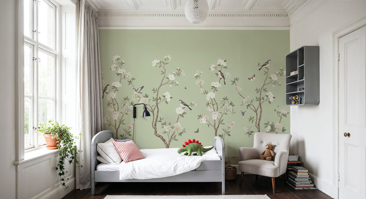 Peony Tree, Mint Mural Wallpaper - room preview 03