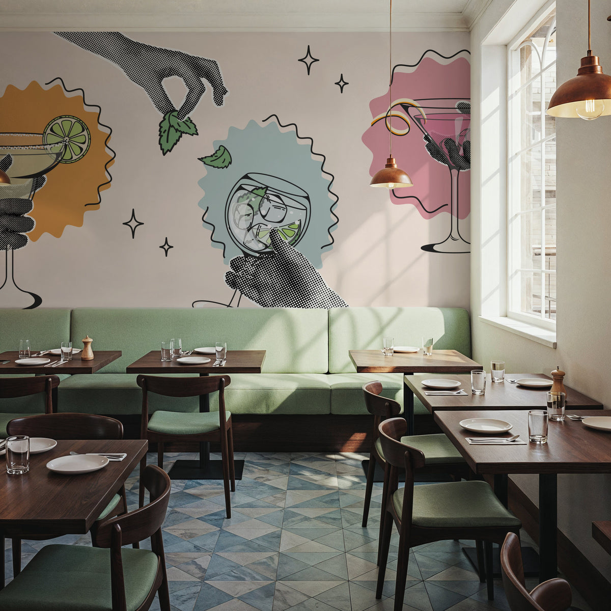 Retro Glamour Drinks Mural Wallpaper - room preview 03