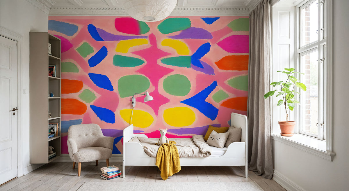 Pastel Neon Pattern Mural Wallpaper - room preview 03
