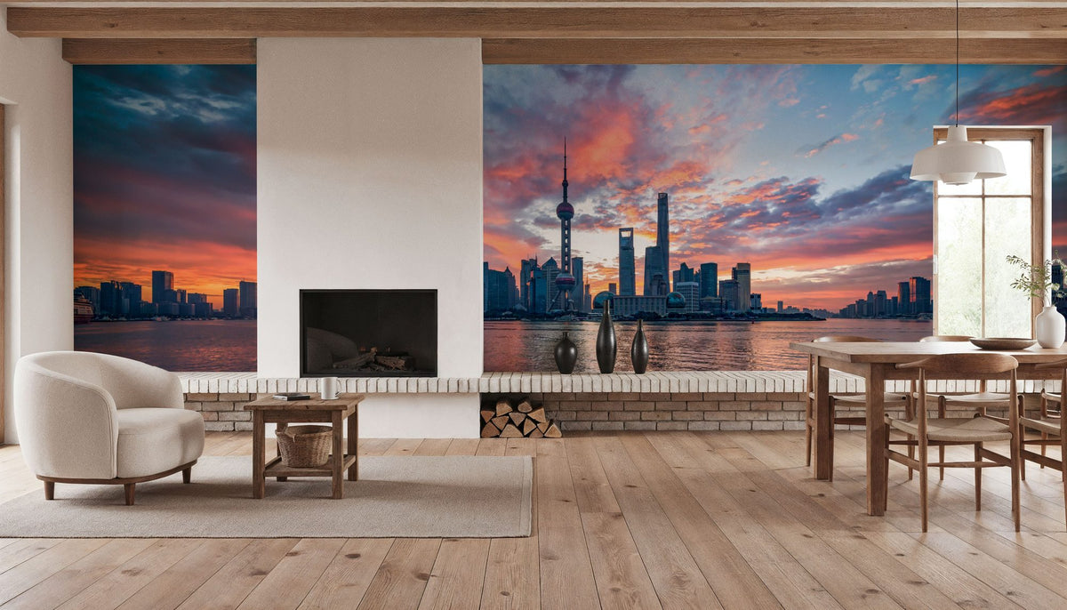 Pudong Sunrise Blue Mural Wallpaper - room preview 03